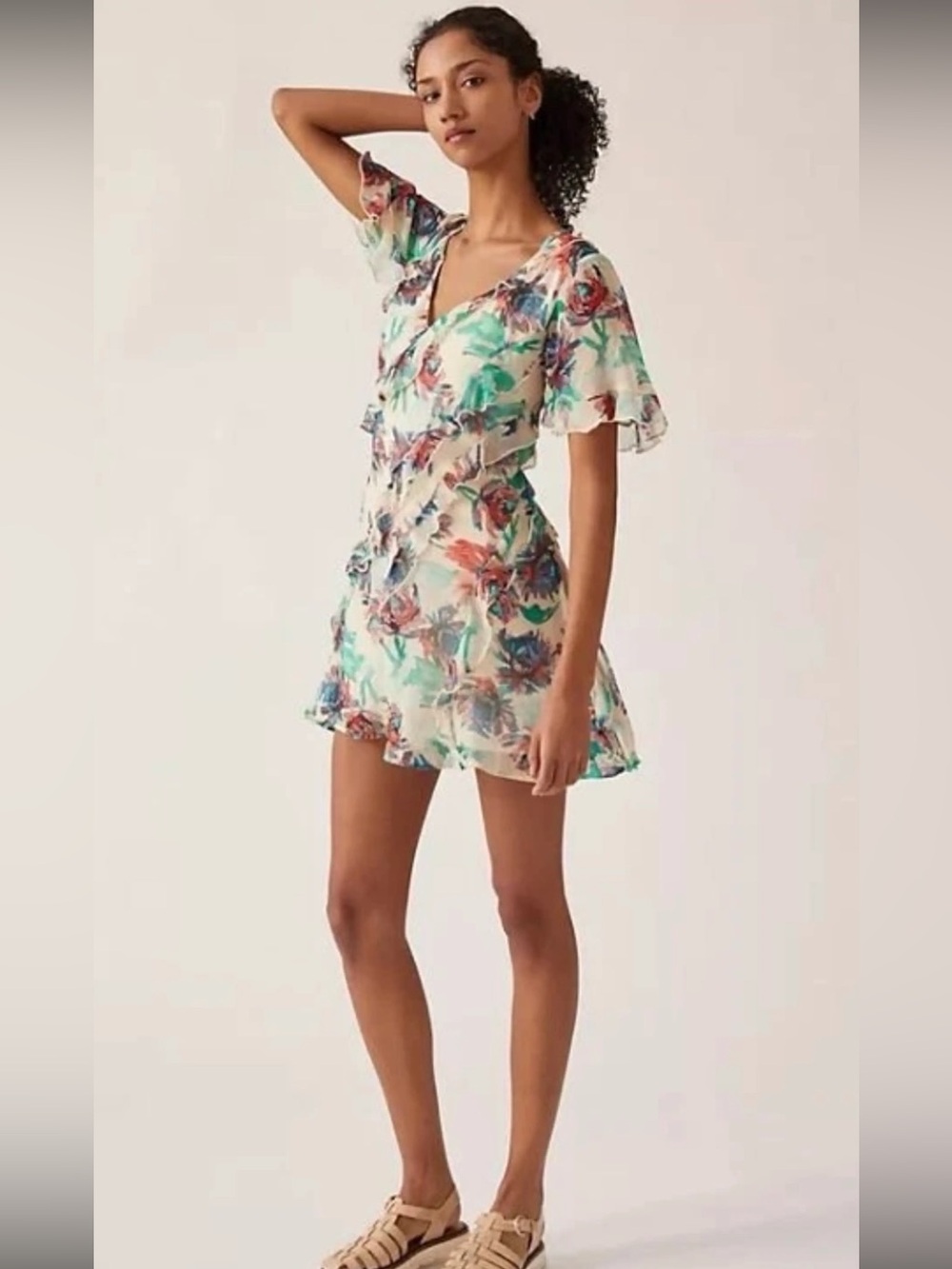 Anthropologie Chiffon Floral Flutter Sleeve Sz S